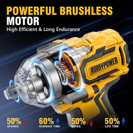 Brushless Impact Wrench, 775Ft-lbs(1050N.m) High Torque impact gun, 4.0Ah Battery Operated, 1/2 Cordless Power, 4 Sockets for Home Car Tires