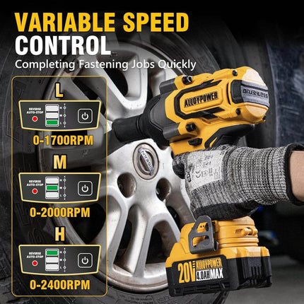 Brushless Impact Wrench, 775Ft-lbs(1050N.m) High Torque impact gun, 4.0Ah Battery Operated, 1/2 Cordless Power, 4 Sockets for Home Car Tires