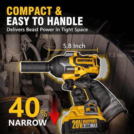 Brushless Impact Wrench, 775Ft-lbs(1050N.m) High Torque impact gun, 4.0Ah Battery Operated, 1/2 Cordless Power, 4 Sockets for Home Car Tires