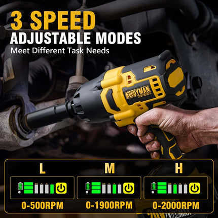 Alloyman 1/2 inch Cordless Impact Wrench, (750 N.m) 555 Ft-lbs Hight Torque Electric Impact Gun,20V Power Impact Driver, Brushless Motor 2000 RPM, 6 Sockets,3 Extension Bars, 4.0AH Li-ion Battery