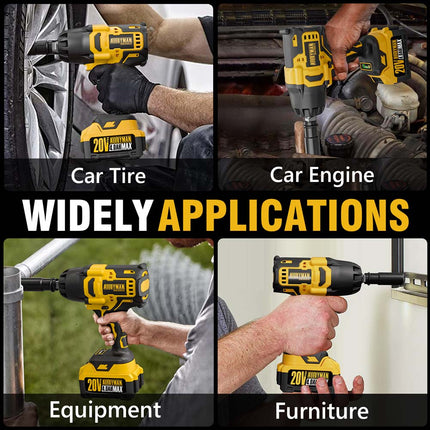 Alloyman 1/2 inch Cordless Impact Wrench, (750 N.m) 555 Ft-lbs Hight Torque Electric Impact Gun,20V Power Impact Driver, Brushless Motor 2000 RPM, 6 Sockets,3 Extension Bars, 4.0AH Li-ion Battery