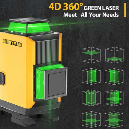 ALLOYMAN 16 Lines Laser Level 4 * 360° Green Laser, 165ft Line Laser with 2 Rechargeable Batteries and Charger - Newly Upgraded 2023