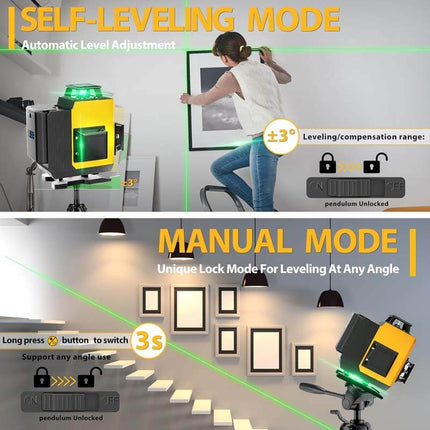 ALLOYMAN 16 Lines Laser Level 4 * 360° Green Laser, 165ft Line Laser with 2 Rechargeable Batteries and Charger - Newly Upgraded 2023