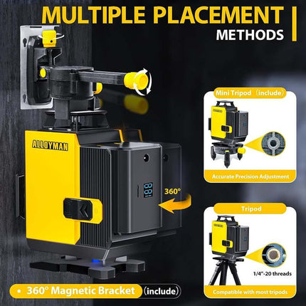 ALLOYMAN 16 Lines Laser Level 4 * 360° Green Laser, 165ft Line Laser with 2 Rechargeable Batteries and Charger - Newly Upgraded 2023