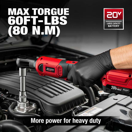 Alloyman 20V Cordless Ratchet Wrench Set, 3/8" 60FT-LBS(80N.m) Electric Ratchet, 2 X 20V Chargeable Power Ratchet Wrench Set with Variable Speed, LED Light, 6 Sockets, 1/4" Adapter, 3" Extension Rod