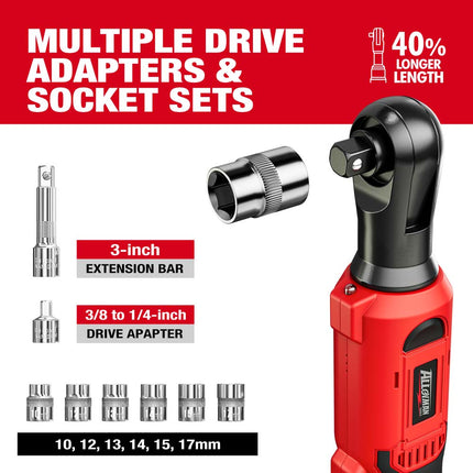 Alloyman 20V Cordless Ratchet Wrench Set, 3/8" 60FT-LBS(80N.m) Electric Ratchet, 2 X 20V Chargeable Power Ratchet Wrench Set with Variable Speed, LED Light, 6 Sockets, 1/4" Adapter, 3" Extension Rod