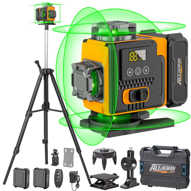 Alloyman Laser Level 360 Self Leveling with Tripod, 16 Lines Green Laser 4x360° Lazer Leveler Tool