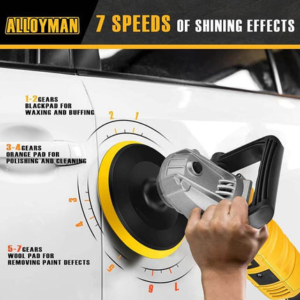 Car Buffer Polisher, 1200W 7 Inch/6 Inch Car Polisher Set, 7 Variable Speed 600-3000 RPM, with Detachable Handle for Car