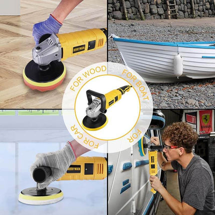 Car Buffer Polisher, 1200W 7 Inch/6 Inch Car Polisher Set, 7 Variable Speed 600-3000 RPM, with Detachable Handle for Car