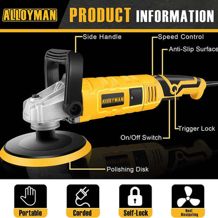 Car Buffer Polisher, 1200W 7 Inch/6 Inch Car Polisher Set, 7 Variable Speed 600-3000 RPM, with Detachable Handle for Car
