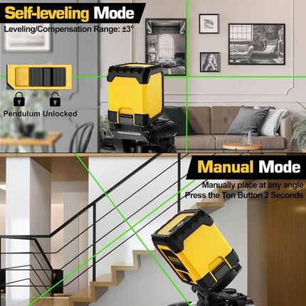 Alloyman Cross Line Laser Level, with Self-Leveling & Manual Mode, 100ft Laser Level Green, Two Power Supply Modes