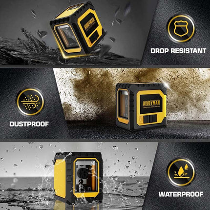 Alloyman Cross Line Laser Level, with Self-Leveling & Manual Mode, 100ft Laser Level Green, Two Power Supply Modes