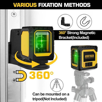 Alloyman Cross Line Laser Level, with Self-Leveling & Manual Mode, 100ft Laser Level Green, Two Power Supply Modes