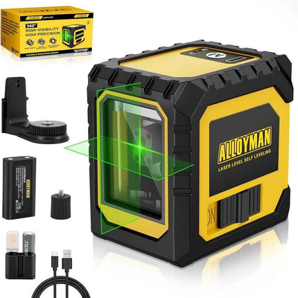 Alloyman Cross Line Laser Level, with Self-Leveling & Manual Mode, 100ft Laser Level Green, Two Power Supply Modes
