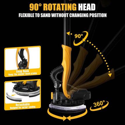 Drywall Sander 1050W with Vacuum Dust Collection, 2100RPM with 7 Variable Speed, Foldable & Extendable Handle