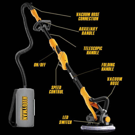 Drywall Sander 1050W with Vacuum Dust Collection, 2100RPM with 7 Variable Speed, Foldable & Extendable Handle
