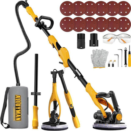 Drywall Sander 1050W with Vacuum Dust Collection, 2100RPM with 7 Variable Speed, Foldable & Extendable Handle