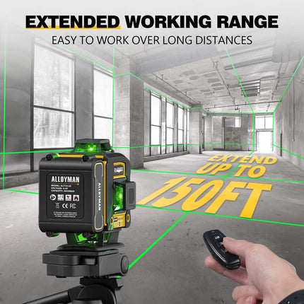 Alloyman Laser Level with Tripod, 4x360° Self Leveling Laser Level, Green Line Laser 4D Laser Leveler Tool with 2Pcs Lithium Batteries