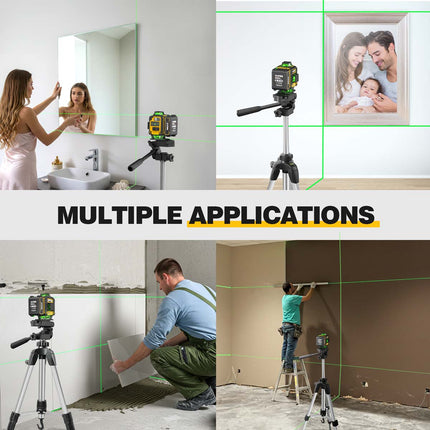 Alloyman Laser Level with Tripod, 4x360° Self Leveling Laser Level, Green Line Laser 4D Laser Leveler Tool with 2Pcs Lithium Batteries