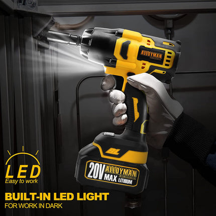 Alloyman Impact Wrench Cordless 2000 RPM 1/2 Inch with 4.0Ah lithium-ion battery and bright LED light