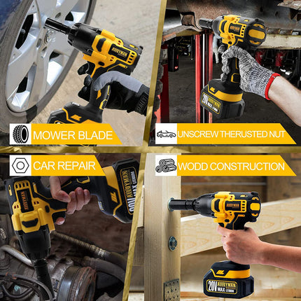 Alloyman Impact Wrench Cordless 2000 RPM 1/2 Inch with 4.0Ah lithium-ion battery and bright LED light