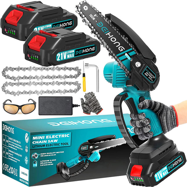 Bei & Hong Mini Chainsaw 6-Inch 21-Volt Lithium-Ion Electric Battery with Security Lock