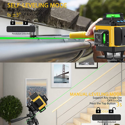 Alloyman 16 Line Laser Level Self Leveling 4x360° Green Laser with 2Pcs Rechargeable Lithium Batteries