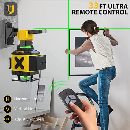 Alloyman 16 Line Laser Level Self Leveling 4x360° Green Laser with 2Pcs Rechargeable Lithium Batteries