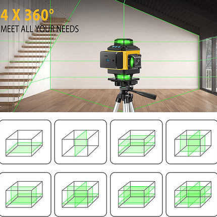 Alloyman 16 Line Laser Level Self Leveling 4x360° Green Laser with 2Pcs Rechargeable Lithium Batteries