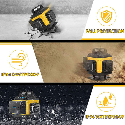 Alloyman 16 Line Laser Level Self Leveling 4x360° Green Laser with 2Pcs Rechargeable Lithium Batteries