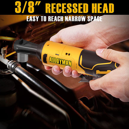 Alloyman 16.8V Extended Ratchet Wrench 400 RPM 3/8 Inch with 2-Pack 2.0Ah Li-Ion Batteries