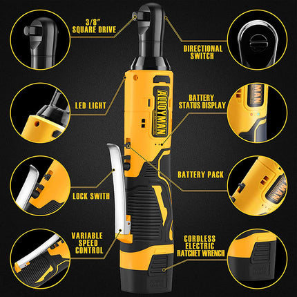 Alloyman 16.8V Extended Ratchet Wrench 400 RPM 3/8 Inch with 2-Pack 2.0Ah Li-Ion Batteries