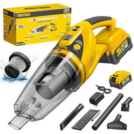 Alloyman Cordless Handheld Vacuum Cleaner with 20V Replaceable Battery,13000PA Powerful Suction Ideal for Cleaning Car/Home/Office/Pet Hair-Yellow and Black