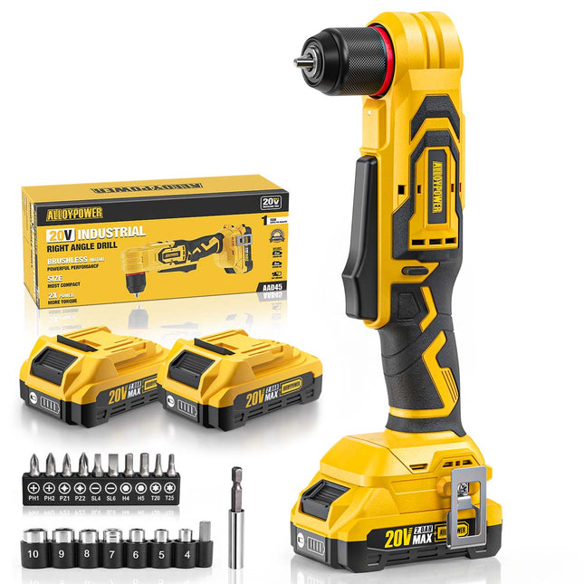 20V Brushless 3/8" Right Angle Drill Kit with 2×2.0Ah Batteries & Charger