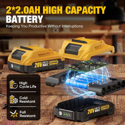 20V Brushless 3/8" Right Angle Drill Kit with 2×2.0Ah Batteries & Charger