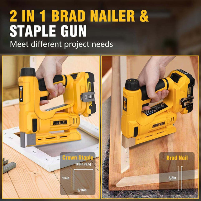 Alloyman 3/8'', 18-Gauge 2-in-1 Cordless Brad Nailer & Stapler Kit