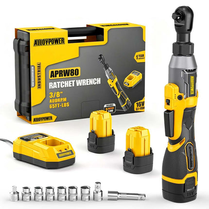 Alloypower 3/8" 16V Cordless Brushless Ratchet Wrench Set - 65FT-LBS(88N.m) Torque