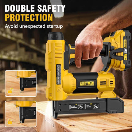 Alloyman 18 Gauge Nail Gun Battery Powered, 2 in 1 Cordless Brad Nailer/Electric Stapler with 2.0Ah Battery and Charger,1000pcs Nails and 1000pcs Staples Included for Home Improvement & Woodworking