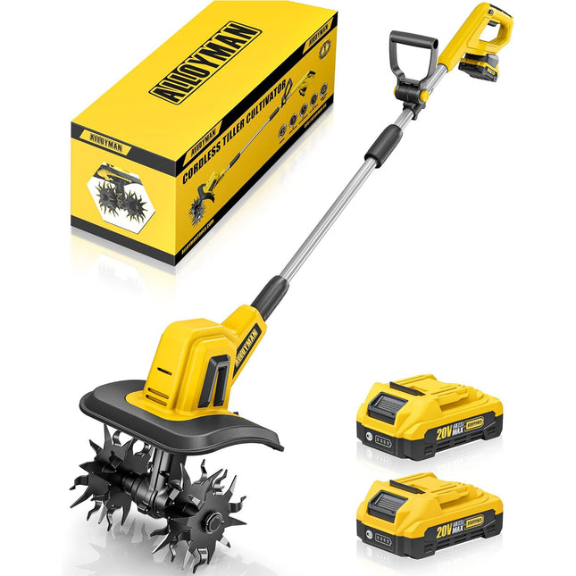 Alloyman 20V 360RPM Cordless Tiller Cultivator with 2 * 4.0Ah Batteries