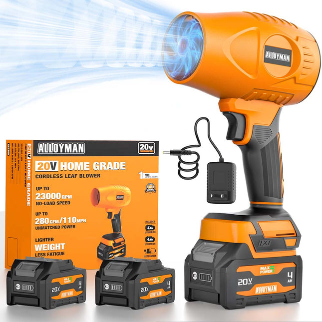 ALLOYMAN Cordless Leaf Blower with 2 X 4.0Ah Batteries & Charger, 23000 RPM Turbo Jet Electric Handheld Blower