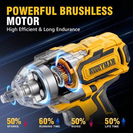 Cordless Impact Wrench, 900Ft-lbs (1200N.m) 1/2" Brushless Impact Gun, 20V High Torque Power Impact Driver, 2x4.0Ah Batteries,Brushless Motor 2400 RPM Variable Speeds