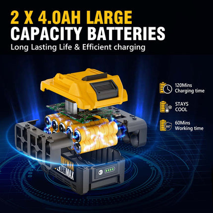 Cordless Impact Wrench, 900Ft-lbs (1200N.m) 1/2" Brushless Impact Gun, 20V High Torque Power Impact Driver, 2x4.0Ah Batteries,Brushless Motor 2400 RPM Variable Speeds
