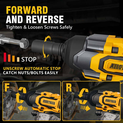 Cordless Impact Wrench, 900Ft-lbs (1200N.m) 1/2" Brushless Impact Gun, 20V High Torque Power Impact Driver, 2x4.0Ah Batteries,Brushless Motor 2400 RPM Variable Speeds