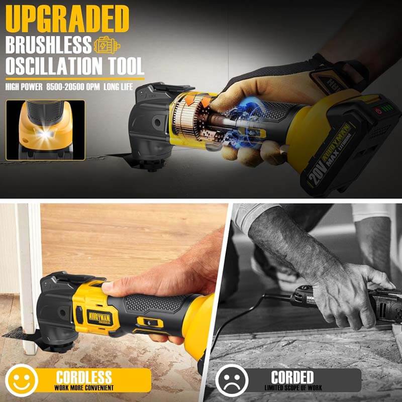 ALLOYMAN 20V Brushless Cordless Oscillating Tool, 22000OPM Variable Speed With Li-Ion Battery and Charger