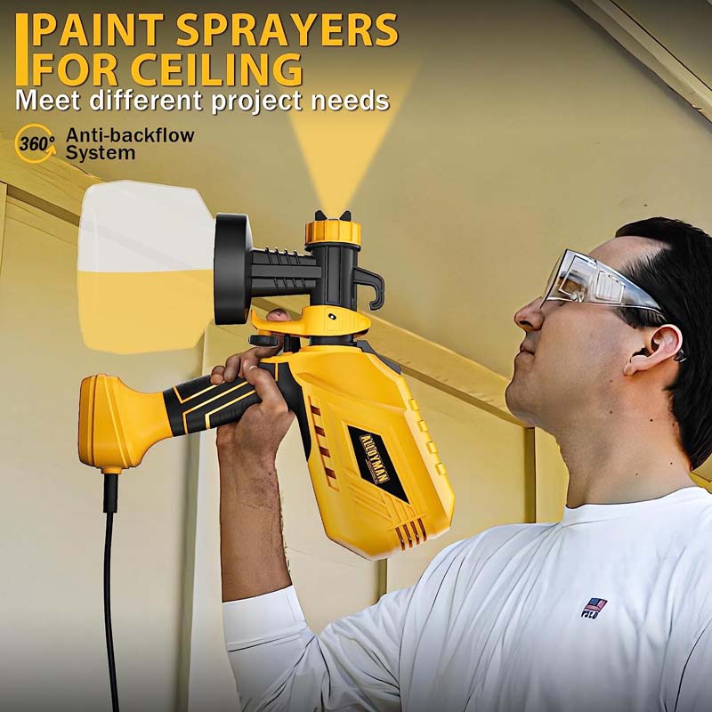 ALLOYMAN Paint Sprayer 650W HVLP 4 Nozzles and 3 Patterns with 1200ml Large Container Spray Gun