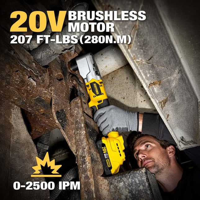 ALLOYMAN 20V Brushless Right Angle Wrench - 280N.M High Torque with 2×2.0Ah Batteries