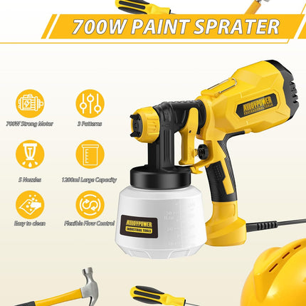 ALLOYPOWER 700W HVLP Paint Sprayer with 5 Nozzles and 3 Patterns, with 1200ml Large Container Spray Gun