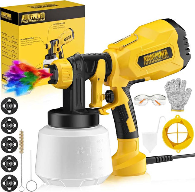 ALLOYPOWER 700W HVLP Paint Sprayer with 5 Nozzles and 3 Patterns, with 1200ml Large Container Spray Gun