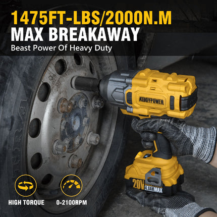 ALLOYPOWER Cordless Brushless Impact Wrench, 1475 ft-lbs (2000N.m), 1/2 High Torque power impact gun, 3-Mode Speed, 4000mAh Battery, 3 Sockets