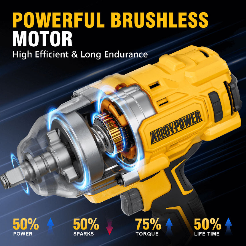 ALLOYPOWER 1/2" Cordless Brushless Impact Wrench Kit - 1475 ft-lbs (2000N.m) High Torque